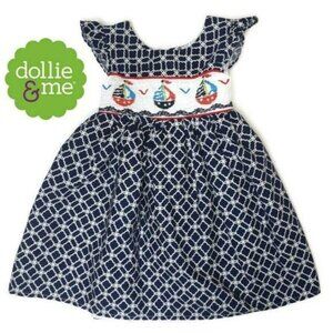 Dollie & Me Girls size 2 Dress With Sailboat Smocking & Geometric knot Pattern